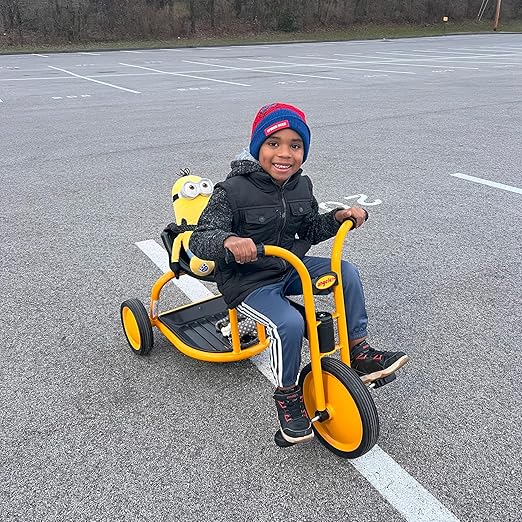 MYRIDER Toddler Trike, Kids Tricycle for Preschool, Daycare, Playground Kids Tricycles, Rubber Tires, Yellow/Black, 12" Tandem