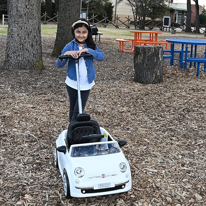 Best Ride On Cars Fiat 500 Push Car, with Stroller, Adjustable Footrest and Handle, Horn, Music, Stable Wheels, For Kids Aged 2-3 Years, 37 x 19 x 12 inches, Large, White