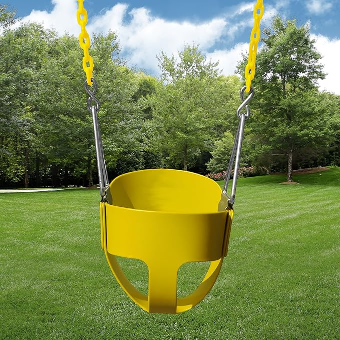 Gorilla Playsets 04-0008-Y/Y Full Bucket Toddler Swing, Yellow Bucket, Yellow 60" Plastic Coated Chains, 50 lb Capacity