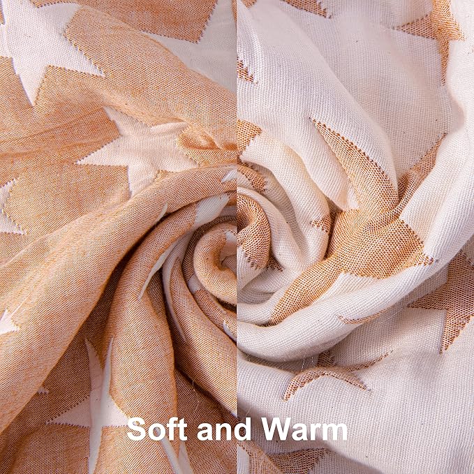 NTBAY 3 Layer Toddler Blanket, Muslin Cotton Jacquard Bed Blankets, Lightweight Thermal Baby Blanket, Super Soft and Warm Crib Blanket for All Seasons, Decoration Gift, 45"x60", Pale Orange Star