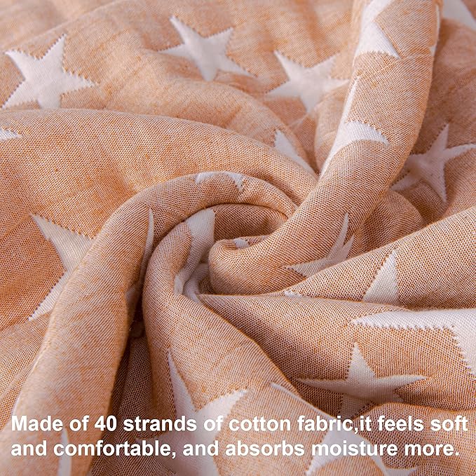 NTBAY 3 Layer Toddler Blanket, Muslin Cotton Jacquard Bed Blankets, Lightweight Thermal Baby Blanket, Super Soft and Warm Crib Blanket for All Seasons, Decoration Gift, 45"x60", Pale Orange Star
