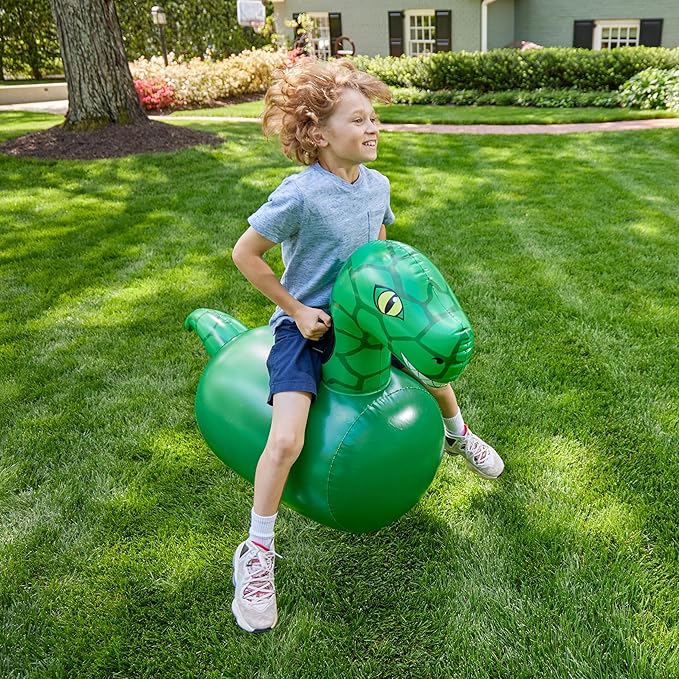 Hearthsong Hop N Go Inflatable Dino Riding Bouncy Hopping Toys for Kids Ages 5+ - Ride On Bouncer Animal Hopper Jumping Toys for Outdoor Games