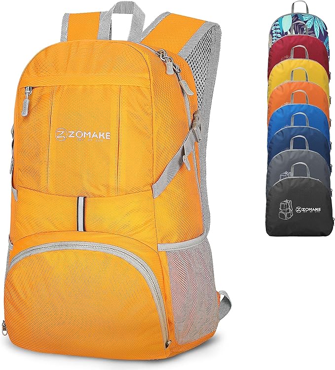 ZOMAKE Lightweight Packable Backpack 35L, Light Foldable Backpacks Water Resistant Collapsible Hiking Bag, Compact Folding Day Pack for Travel Camping(Yellow)