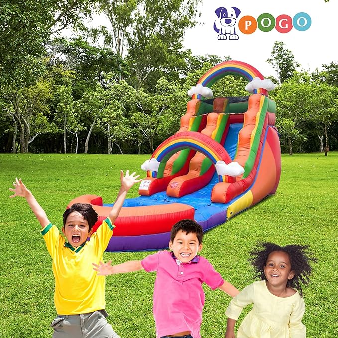 Inflatable Water Slides for Kids - Backyard Inflatable Water Slides with Splash Pool - Rainbow Cloud Slide Complete with Blower, and Stakes - 25.5' x 9' - 15' Tall Slide