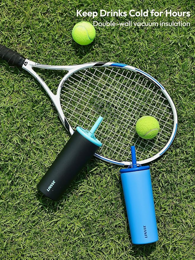 Candy Tumbler, 25 oz Kids Insulated Stainless Steel Water Bottle with Spill Resistant Silicone-Metal Straw and 2-in-1 Lid, BPA-Free, Cup Holder Friendly, Dishwasher Safe, Avocado Green