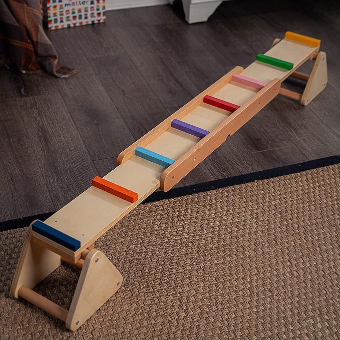 Avenlur Willow Rainbow Seesaw and Balance Beam: Montessori and Waldorf Inspired Gym Equipment for Toddlers & Kids (2-4 yrs), up to 110lbs! Enhance Balance & Coordination with Indoor Play Fun!