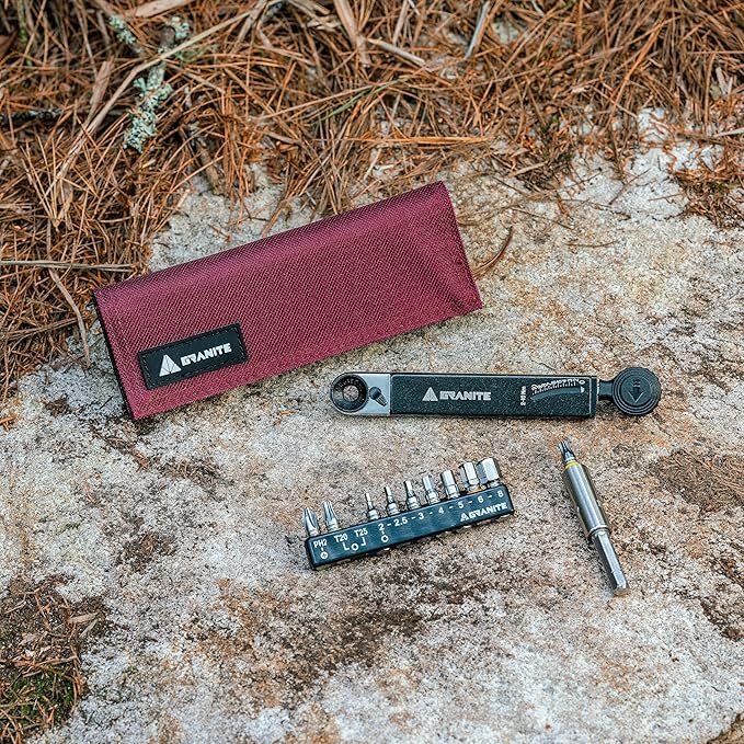 Granite Rocknroll TQ Torque Ratchet Bike Tool Kit, Multifunction Bike Kit with 10 Tool Bits and Extension Rod, Portable Torque Tightening Tool Kit for Mountain Bike (Red)