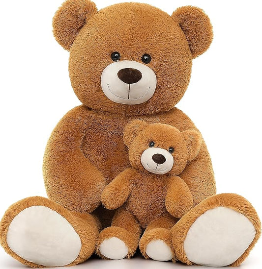 MorisMos Mom and Baby Giant Teddy Bear, 39inch Soft Large Teddy Bears Stuffed Animal Plush for Baby Shower, Brown