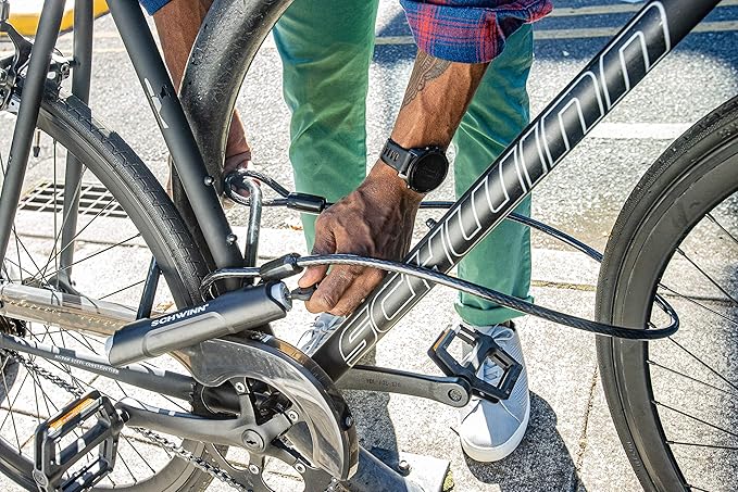 Schwinn Bike Max U-Lock with Double Crimped Cable, 2 Keys Included, 4 feet x 10mm Anti Theft Bicycle Lock, Security Level 5