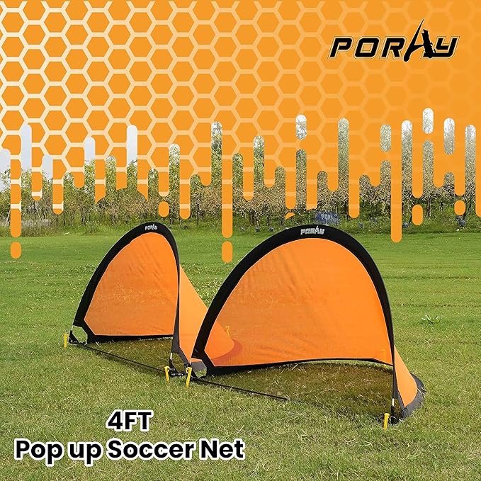 Poray Soccer Goal for Kid Easy-up Set of Two Portable Soccer Net 210D Oxford with 8 Field Marker Cones Extra Stakes Fun for Backyard and Soccer Training