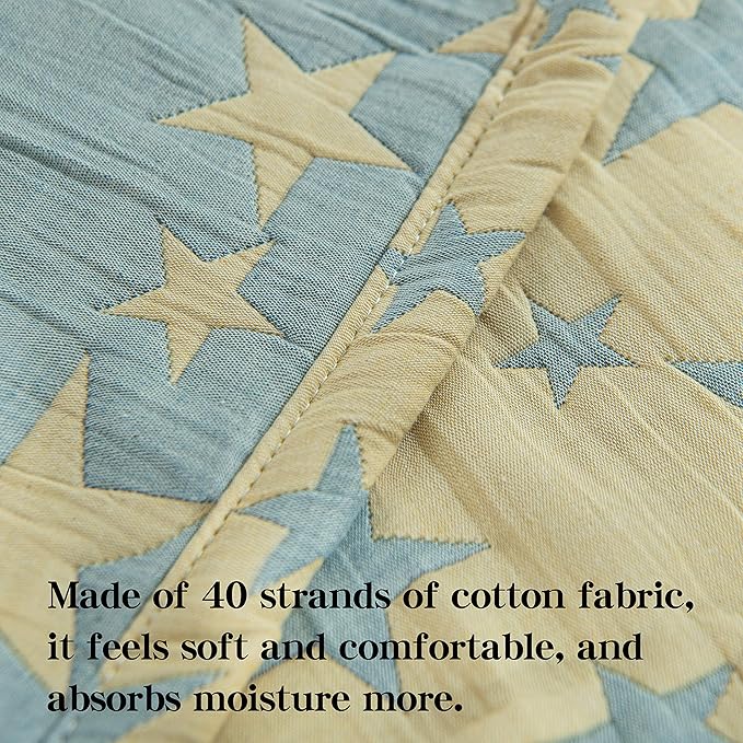 NTBAY 3 Layer Toddler Blanket, Muslin Cotton Jacquard Bed Blankets, Lightweight Thermal Baby Blanket, Super Soft and Warm Crib Blanket for All Seasons, Decoration Gift, 30"x40", Blue and Yellow Star