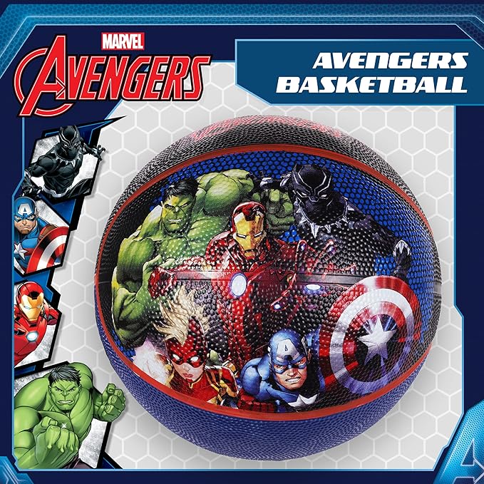 Marvel Avengers Basketball Size 6, Captain America, Iron Man, Captain Marvel, Black Panther, and Hulk Indoor and Outdoor Game Youth Sports Ball for Boys and Girls, Black