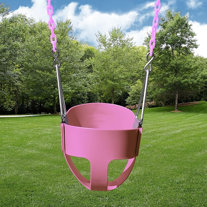Gorilla Playsets 04-0008-PK/PK Full Bucket Toddler Swing, Pink Bucket, Pink 60" Plastic Coated Chains, 50 lb Capacity