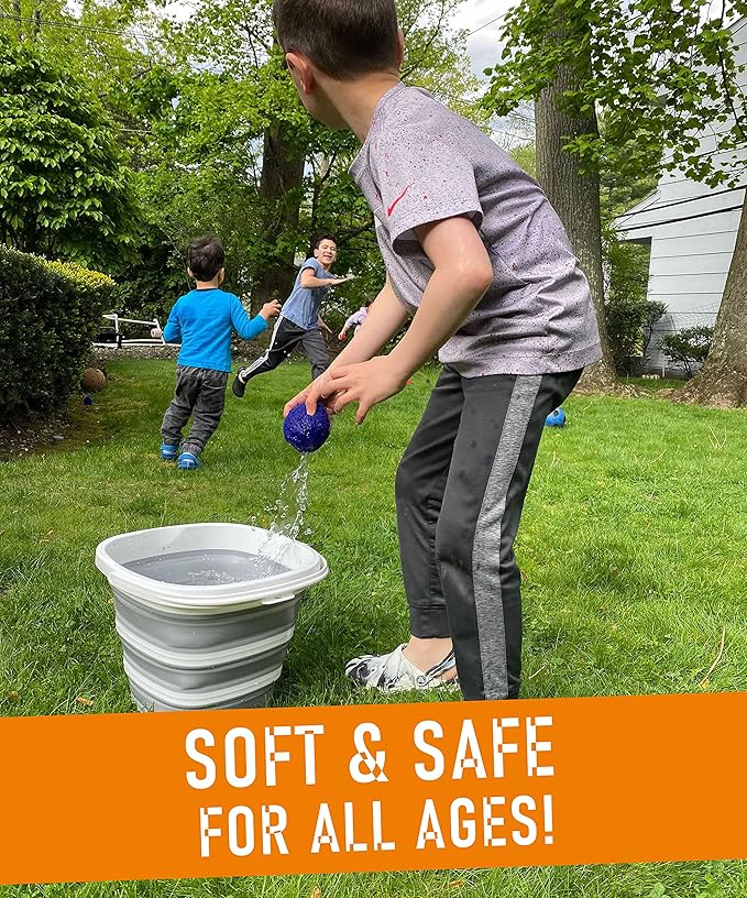 Mega Water Balls Instant Water Fight Kit - 42 Reusable Water Balloon XL 3" Splash Soaker Bombs w/Collapsing 10L Bucket & Mesh Bag | Outdoor Water Toys Game Activity for Summer Yard, Pool, Lawn, Beach