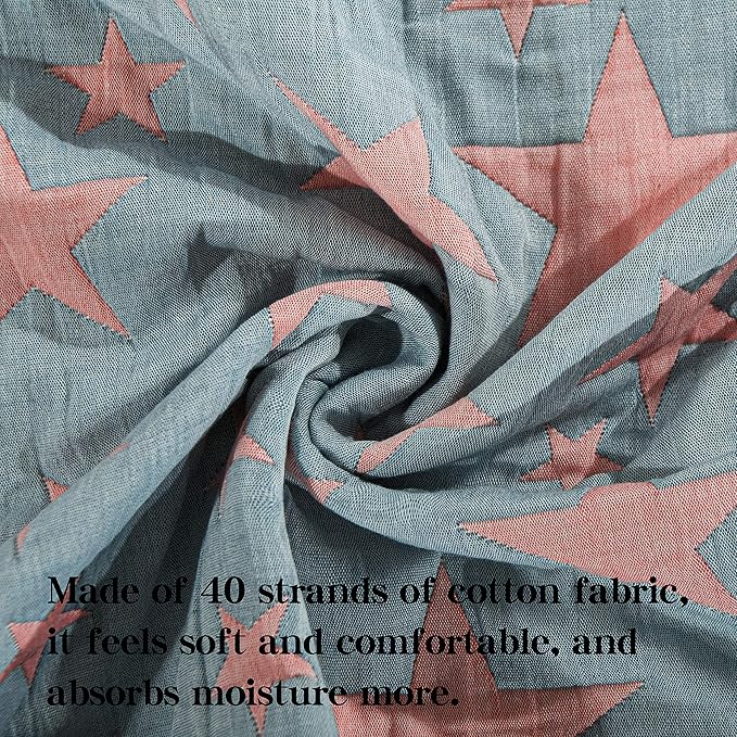 NTBAY 3 Layer Toddler Blanket, Muslin Cotton Jacquard Bed Blankets, Lightweight Thermal Baby Blanket, Super Soft and Warm Crib Blanket for All Seasons, Decoration Gift, 45"x60", Red and Blue Star