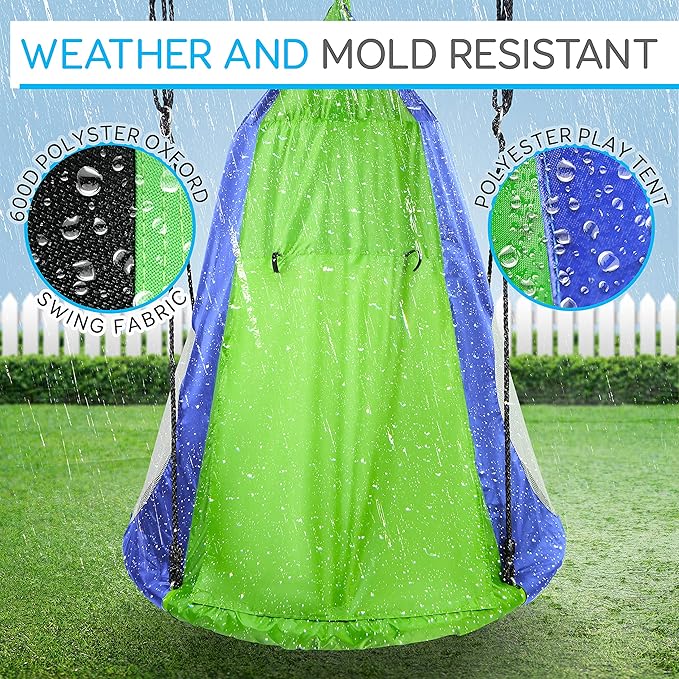 SereneLife 40" Kids Hanging Tent Swing, Outdoor Saucer Swing with Rope Straps (Green), Large