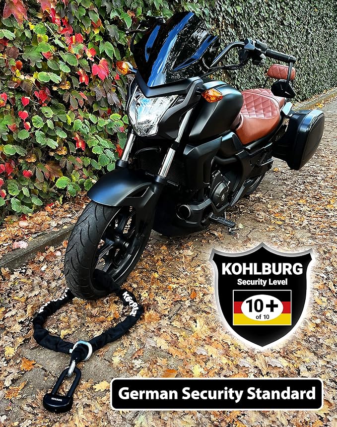 18 lbs Massive Motorcycle Security Chain Lock - 7 ft Long with Our Highest German Security Level 10plus of 10 - Heavy Duty Steel Chain 0.5" as Anti Theft Lock for Motorcycle, Scooter & Ebike