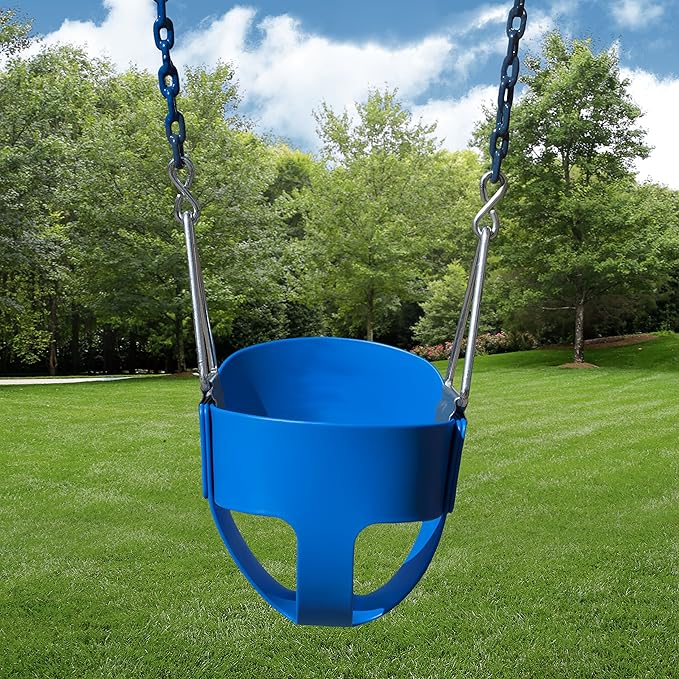 Gorilla Playsets 04-0008-B/B Full Bucket Toddler Swing, Blue Bucket, Blue 60" Plastic Coated Chains, 50 lb Capacity