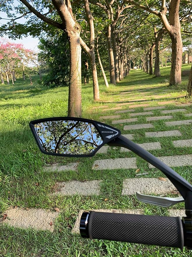 MEACHOW New Scratch Resistant Glass Lens,Handlebar Bike Mirror, Rotatable Safe Rearview Mirror, Bicycle Mirror, (Silver Left Side) ME-006LS