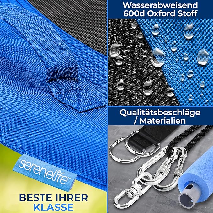 SereneLife 40" Saucer Swing - Outdoor Swing Set with Universal Hanging Kit, Swinging Seat Spinner with Pillow & Carry Bag, Weatherproof, Water-Resistant, Supports Up to 700 lbs, Blue