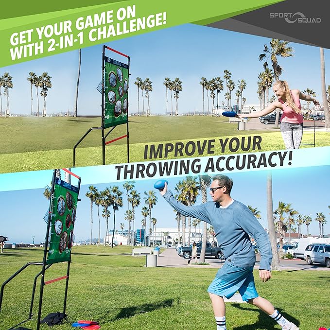 Sport Squad Endzone Challenge 2-in-1 Football and Flying Disc Toss - Backyard and Lawn Game for Indoor and Outdoor Use - Practice your Throwing Skills with this Football Target Carnival Game