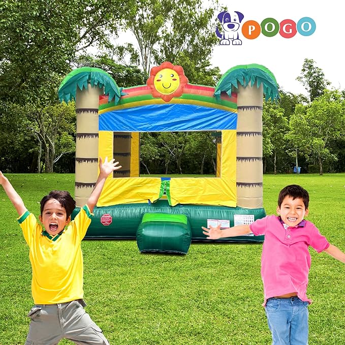 Crossover No-Print Tropical Smiley Face Inflatable Bounce House, Bouncy Jump Castle for Kids and Toddlers, Outdoor Birthday Party Jumping Bouncer, Commercial-Grade, Without Blower, 13 x 12 x 14.5 Ft